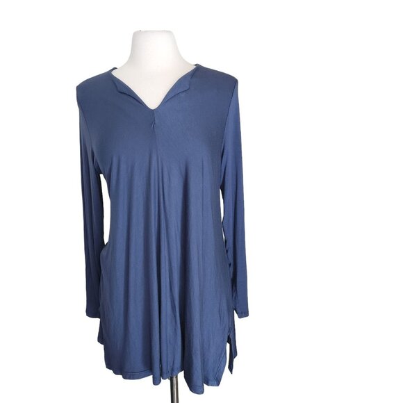 Soft Surroundings Womens Size Medium Blue V-Neck Stretch Flowy Tunic Top‎ Blouse - Picture 1 of 12
